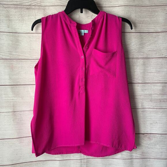 She & Sky Pink Sleeveless Blouse Partial Button Up Pocket Size Medium - Picture 1 of 16